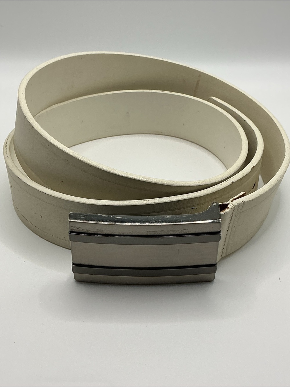 Vtg Aldo Genuine Leather Belt White Cream Made In Canada G/L7799 Silver Buckle